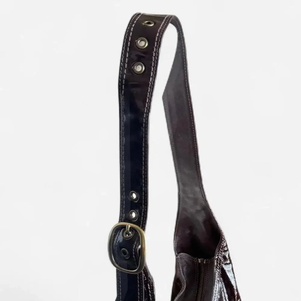 Vintage Y2k Coach Chocolate Brown Patent Hobo Shoulder Bag